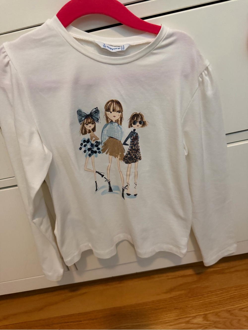 Mayoral White Long-Sleeve Tee with Fashion Girls Graphic